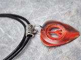 Red and Black Peace Sign Cut Out Guitar Pick Necklace with Black Rolled Cord