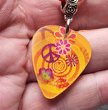 Holographic Flower Child Guitar Pick Necklace with Orange Rolled Cord