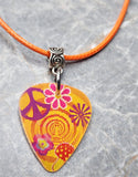 Holographic Flower Child Guitar Pick Necklace with Orange Rolled Cord