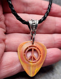 Yellow and Orange Peace Sign Cut Out Guitar Pick Necklace with Black Braided Cord