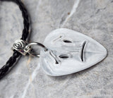 Frowny Face Emoji Cut Out Gray Guitar Pick Necklace with Black Braided Cord