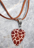 Giraffe Print Guitar Pick Necklace with Brown Suede Cord
