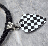 Checkered Guitar Pick on a Black Braided Cord Necklace