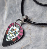 Sugar Skull Guitar Pick Necklace with Black Rolled Cord