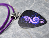 Purple G Clef Black Guitar Pick Necklace with Purple Rolled Cord