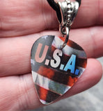 USA Rocks Holographic Guitar Pick Necklace with Black Sueded Cord
