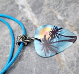 Palm Tree Guitar Pick Necklace with Blue Rolled Cord