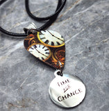 Time for Change on Clock Guitar Pick Necklace with Rolled Black Cord