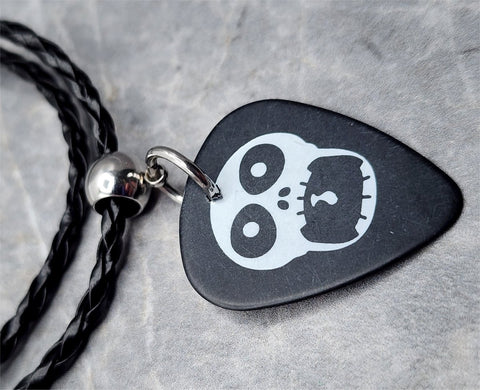 Screaming Skull on a Black Guitar Pick Necklace with Black Braided Cord