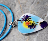 Palm Tree Guitar Pick Necklace with Aqua Blue Cord
