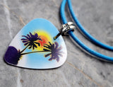 Palm Tree Guitar Pick Necklace with Aqua Blue Cord