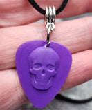 Purple 3D Skull Guitar Pick Necklace with Black Suede Cord