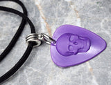 Purple 3D Skull Guitar Pick Necklace with Black Suede Cord