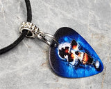 Fire Skull Guitar Pick Necklace with Black Suede Cord