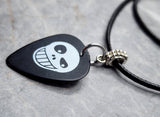 Winking Skull Guitar Pick Necklace with Black Rolled Cord