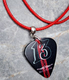 13 Guitar Pick Necklace with Red Rolled Cord