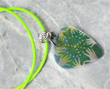Holographic Flower Child Guitar Pick Necklace with Neon Green Rolled Cord