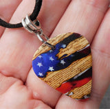 American Flag and The Constitution Guitar Pick Necklace with Black Suede Cord