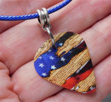 American Flag and The Constitution Guitar Pick Necklace with Blue Rolled Cord