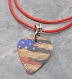 American Flag and The Constitution Guitar Pick Necklace with Red Rolled Cord