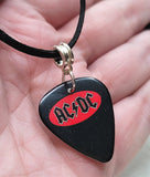 AC/DC Guitar Pick Necklace with Black Sueded Cord