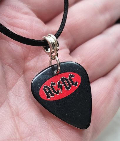 AC/DC Guitar Pick Necklace with Black Sueded Cord