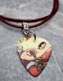 AC/DC Dirty Deeds Done Dirt Cheap Guitar Pick Necklace on Rolled Burgundy Cord