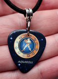 Horoscope Astrological Sign Aquarius Guitar Pick Necklace on a Black Suede Cord