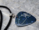 Horoscope Astrological Sign Aquarius Guitar Pick Necklace on a Black Suede Cord