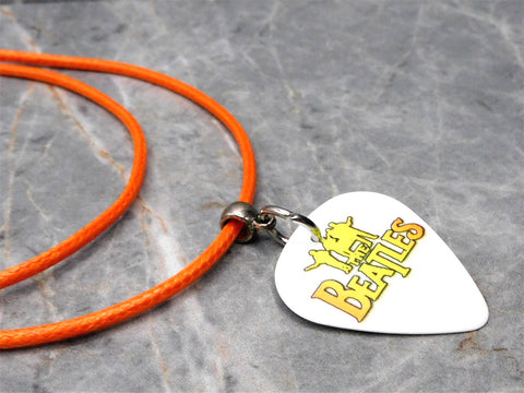 The Beatles Guitar Pick Necklace on an Orange Rolled Cord