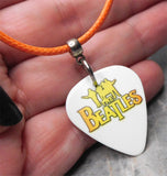 The Beatles Guitar Pick Necklace on an Orange Rolled Cord