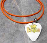 The Beatles Guitar Pick Necklace on an Orange Rolled Cord