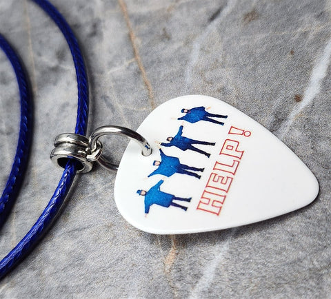 The Beatles Help Guitar Pick Necklace with Blue Rolled Cord