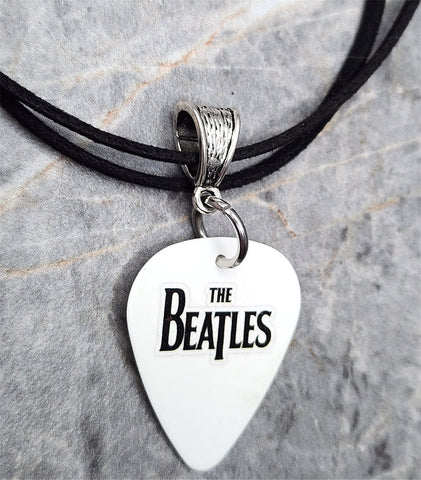The Beatles Guitar Pick Necklace with Black Suede Cord