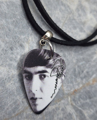The Beatles George Harrison Guitar Pick Necklace with Black Suede Cord