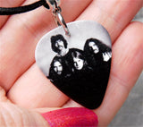 Black Sabbath Band Picture Guitar Pick Necklace on Black Sueded Cord
