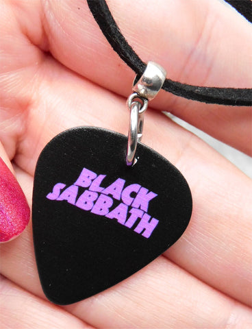 Black Sabbath Master of Reality Black Guitar Pick Necklace on Black Sueded Cord