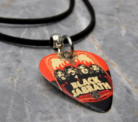 Black Sabbath Guitar Pick Necklace on Black Suede Cord
