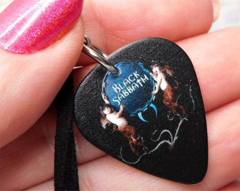 Black Sabbath Guitar Pick Necklace on Black Sueded Cord