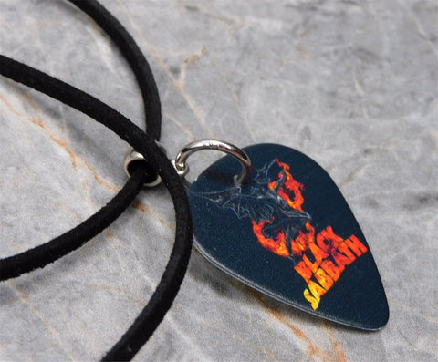 Black Sabbath Guitar Pick Necklace with Black Sueded Cord