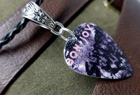 Bon Jovi Slippery When Wet Guitar Pick Necklace on Black Braided Cord