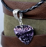 Bon Jovi Slippery When Wet Guitar Pick Necklace on Black Braided Cord