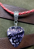 Bon Jovi Slippery When Wet Guitar Pick Necklace on Red Braided Cord