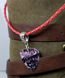 Bon Jovi Slippery When Wet Guitar Pick Necklace on Red Braided Cord