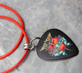 Bon Jovi Greatest Hits Guitar Pick Necklace with Red Rolled Cord
