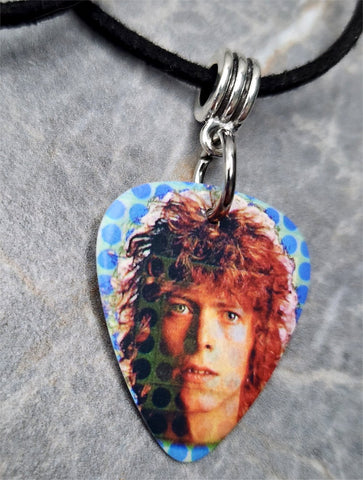 David Bowie Space Oddity Guitar Pick Necklace with Black Suede Cord