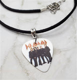 Def Leppard Group Picture and Logo Guitar Pick Necklace on Black Suede Cord