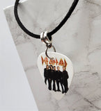 Def Leppard Group Picture and Logo Guitar Pick Necklace on Black Suede Cord