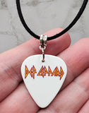 Def Leppard Logo Guitar Pick Necklace on Black Suede Cord