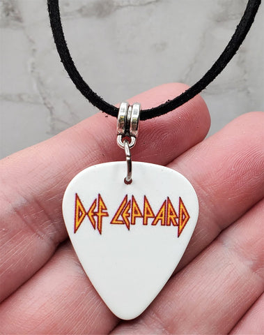 Def Leppard Guitar Pick Necklace on Black Suede Cord
